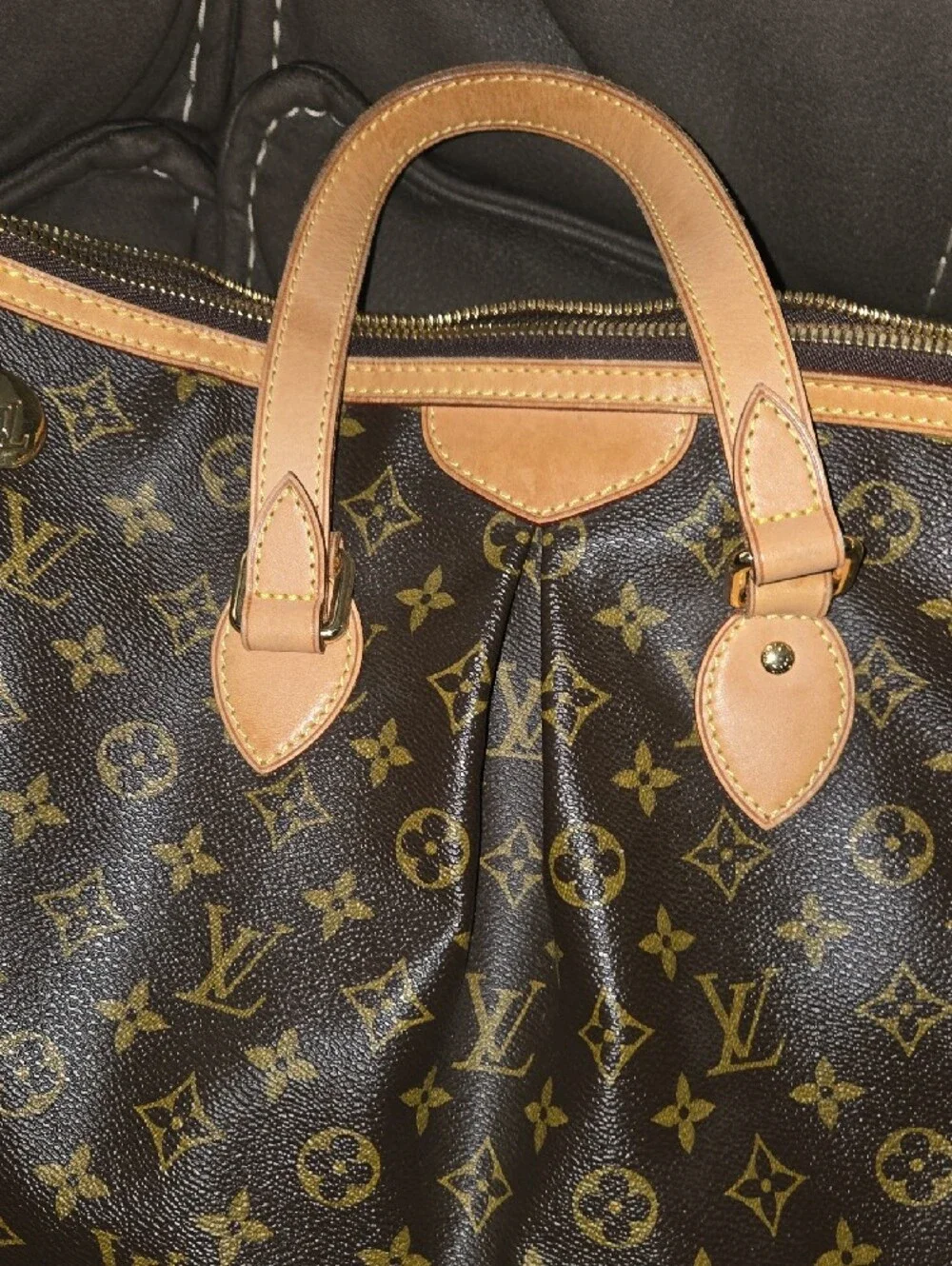 Louis Vuitton Monogram Canvas Tote with Tan Leather Trim